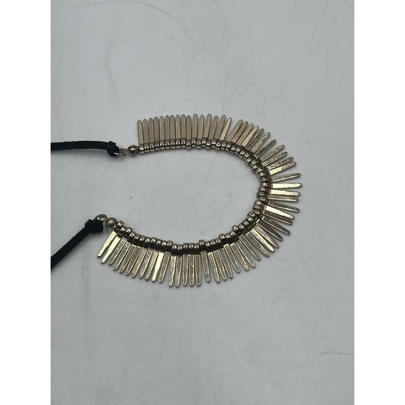 Natasha Gold Tone Spikes Dangles Black Leather Necklace - Picture 12 of 13
